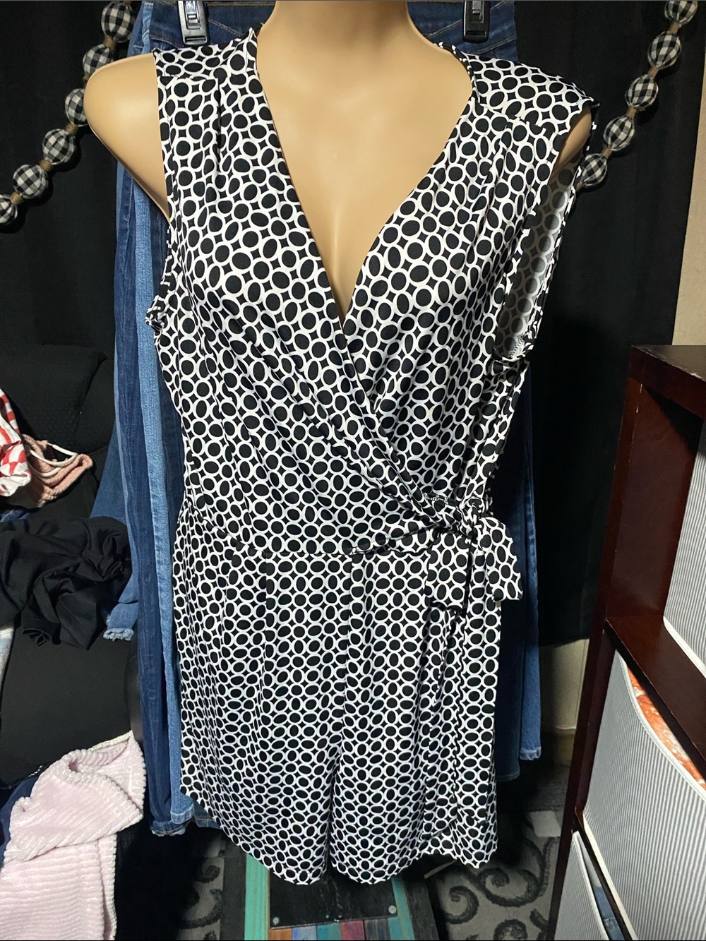 Emma & Michele Black and White Polka Dot Wrap Dress